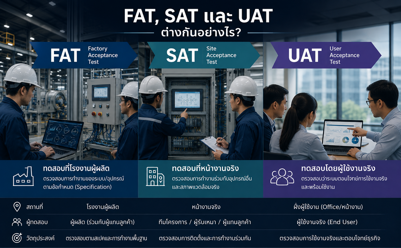 ความแตกต่างระหว่าง FAT SAT และ UAT